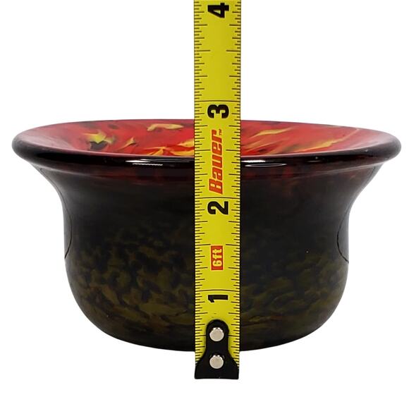 Beautiful Art Glass Spatter Pattern 4.5" Bowl Red Yellow Red Green Swirls - Picture 7 of 8